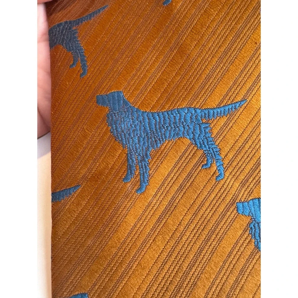 Vintage Pulitzer Tie Amber Blue Setter Dog Wide Novelty‎ Necktie